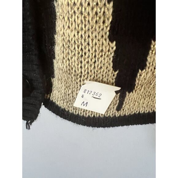 Vintage 90s Dead Stock Gold Metallic Argyle Cardigan Sweater Medium - Picture 5 of 6